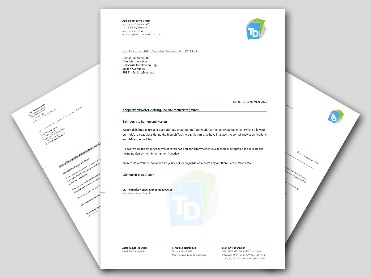 TwiceDocs Vorlage: Consulting & Strategy Advisory Briefkopf-Vorschau